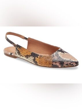 Madewell Snake-Print Slingback Flats in Tan, Black & Pink